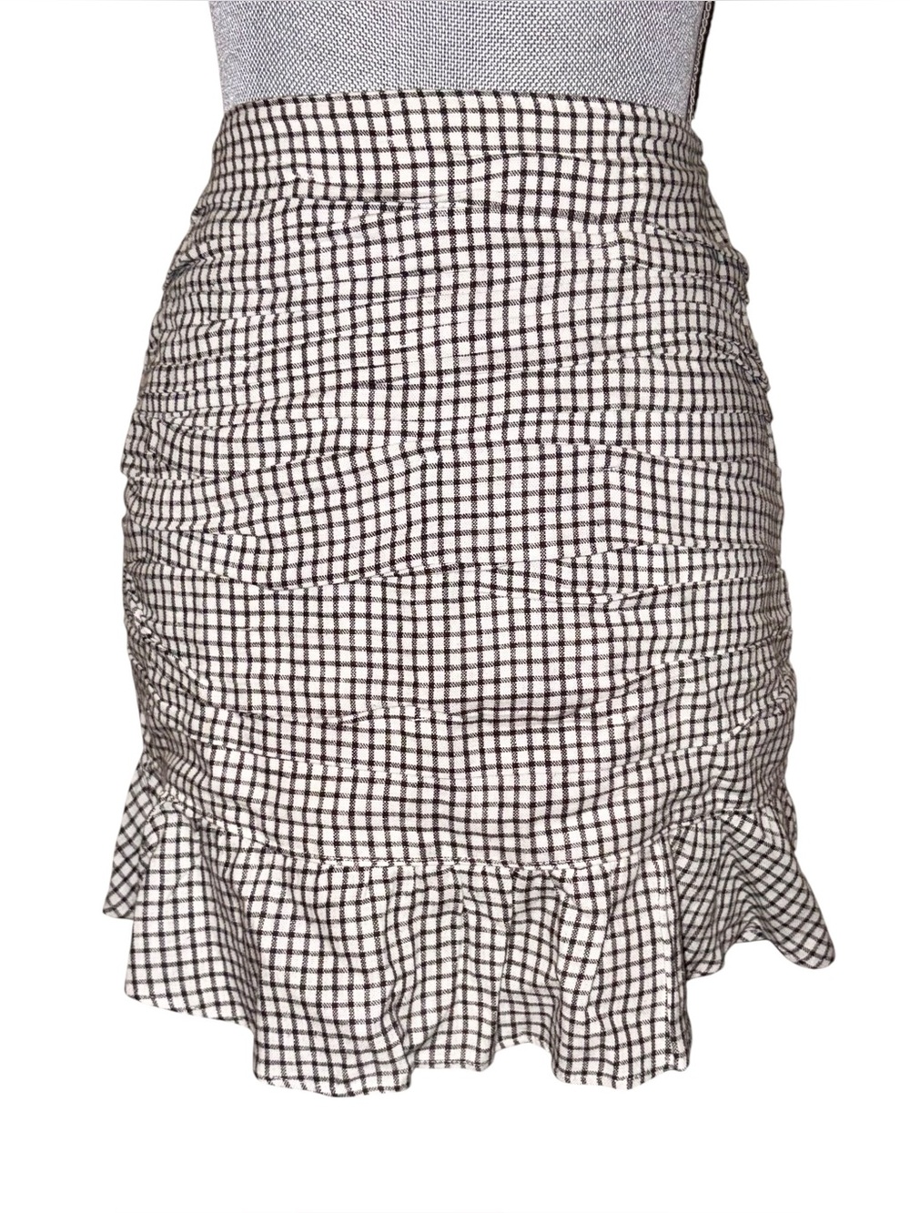 Abercrombie & Fitch Black White Gingham Ruched Ruffle Hem Mini Skirt
